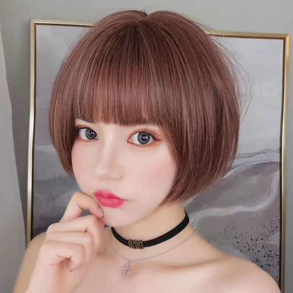 여성 앞머리 똑단발 짧은머리 통가발 자연스러운 가발, FREE, 원컬러