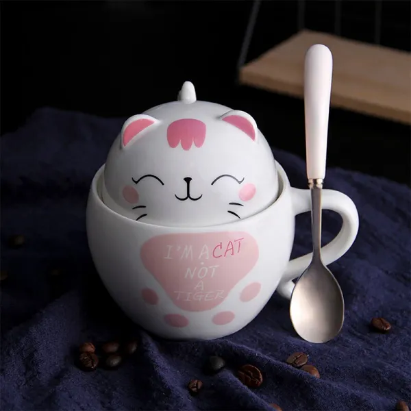 파랗다 귀엽다 고양이 컵 마르크컵 테이프 뚜껑 띠다 소녀 마음 개성 물컵 커피 조류 커플 배 흰색 고양이 컵, 상세페이지 참조