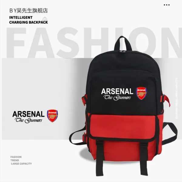 축구필드용 Arsenal아스널 FC총잡이 축구 보색 가방학생 남녀 청소년 스타일리쉬 대용량 백팩, T02-블랙레드 2