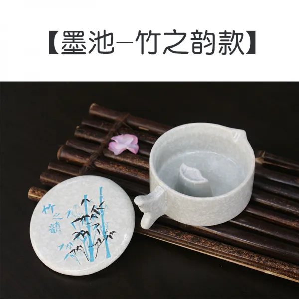 팔레트 국다용도 도자기 묵지 벼루 덮개포함 묵두 카트리지 잉크접시 필세 핥기 펜 물접시 붓 잉크 먹물 작은 나비 붓을 놓다 문방사보 필법 동양화 용품, T02-대나무 라임