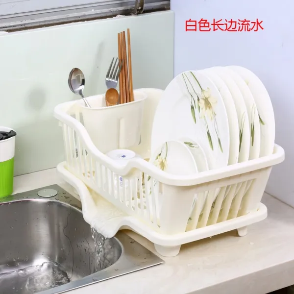 식기건조대 낙숫물 수납 그릇걸이 물빠지는바구니 주방수납장 거치대 그릇과수저 물빠짐 그릇말리기 플라스틱그릇, T03-화이트 긴테두리 흐르는물
