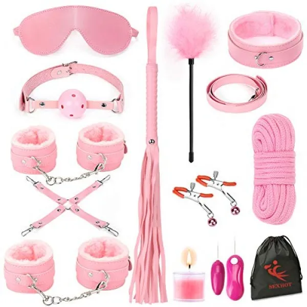 Sexyhot SM 상품 SM 세트 SM 플레이 12 종 세트 구속 도구 속박 장비 로터 저온 양초 족쇄 수갑 아이 마스크 목걸이 입 족쇄 무지