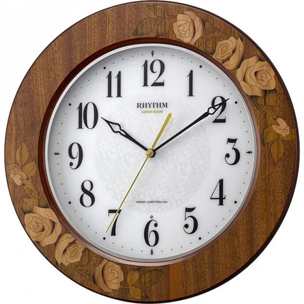 리듬 시계 벽시계 전파 아날로그 아마비레 M520 【일본 제】 연속 초침 나무 차 (일제 상감 마무리) RHYT, 단일상품