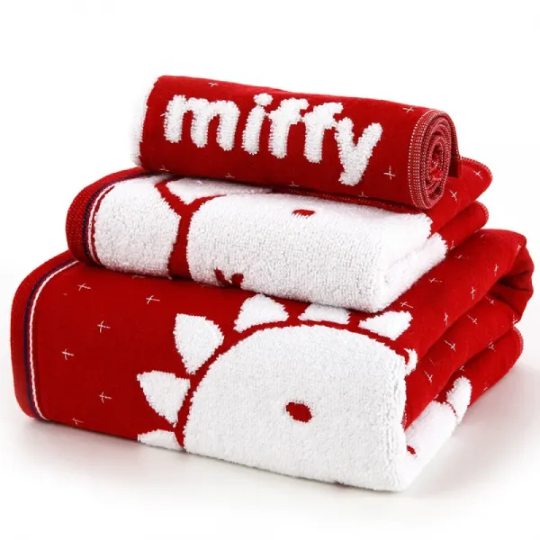 King 골 드 사이즈 수건 순수한 면 에 두 꺼 운 수건 목욕 숄 3 종 세트 무비 포 예 미 피 캐릭터 토끼 직원 선물 복지 단체 구 매 블 루 세트 빨 간 선물 세트.