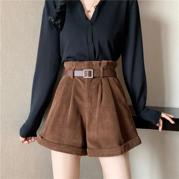 가심비 여성 코듀로이 하이웨스트 벨트 반바지 치마바지 바지 gg023K120938