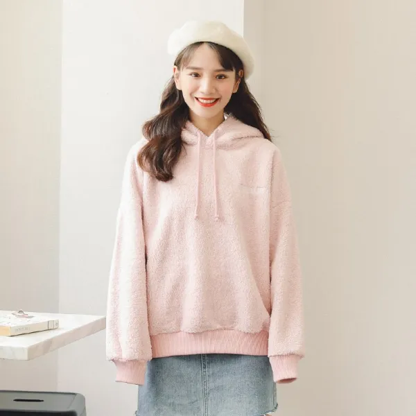 후드집업 램스울 후드티여성 풀오버 양털 2019겨울루즈핏 미들롱타입 후드 두꺼운 털추가 폴라플리스 외투
