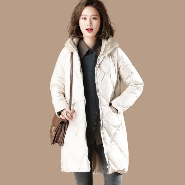 샵솔베이지 다운 패딩 롱 자켓 겨울 여성 후드 화이트 오리털 롱코트