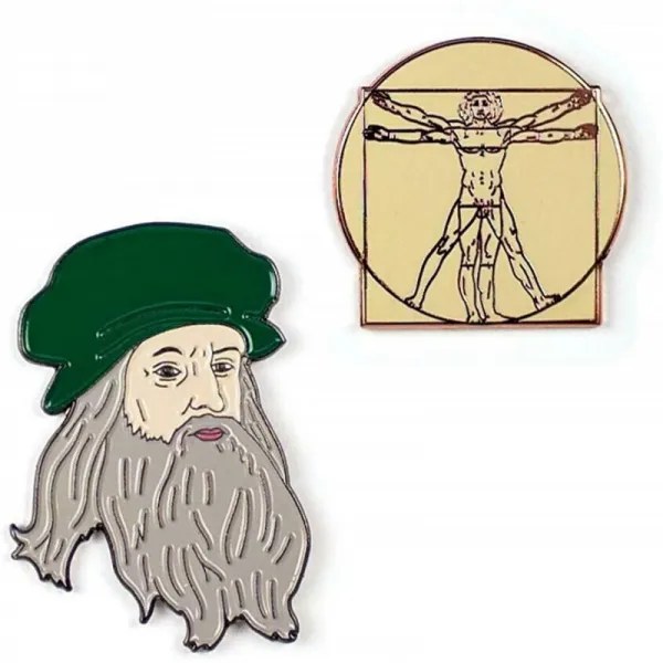 실직자 철학자 길드 레오나르도 다빈치와 비트 남자 에나멜 핀 세트 2 개의 고유 한 컬러 메탈 라펠 핀