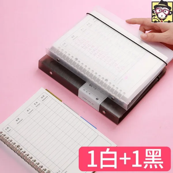가계부 수첩 명세분류장 장사 일기 개인 필기노트 수입과지출 지출 흐르는물 휴대용, T06-1화이트+1블랙(루프리스 가계부)매권당 60장