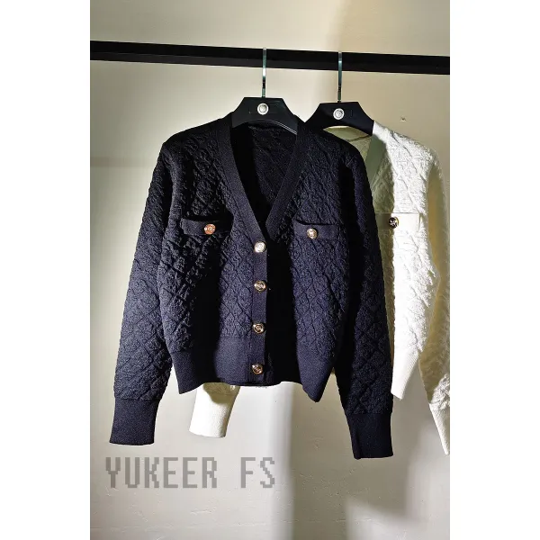 가디건 니트 자켓 간절기 럭셔리 주름 싱글트 V넥 니트 가디건 초가을 버전 슬림 숏 탑 코트