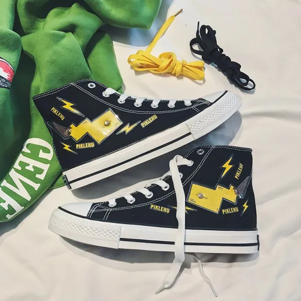 피카츄 연명 캔버스 남 하이탑 패션 남성 보드 슈즈 Ins 그래피티 애니메이션