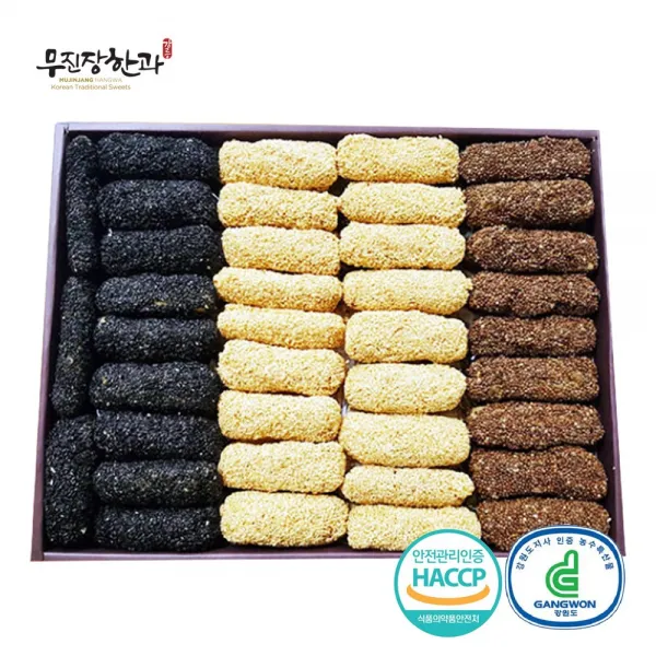 강릉사천 찹쌀깨강정 삼색 3단 2.3kg 100개입 단품