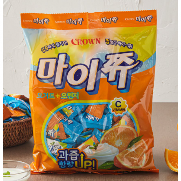 크라운 마이쥬 대용량 젤리 852g 복숭아 딸기/ 포도 사과/ 오렌지요거트 마이쭈 (대략206개), 오렌지요거트맛