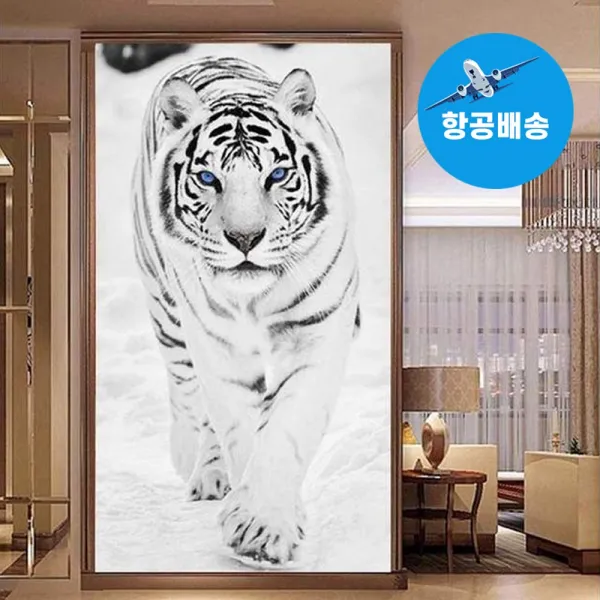설원위의 백호 보석십자수 원형비즈 큐빅 전체수 선물용 집들이선물, 60 x 120cm