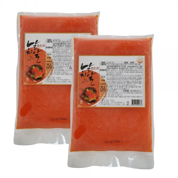 대보유통 몰도리도리 날치알 500g+500g 날치알레드 날치알골드 날치알그린 알밥 초밥 캘리포니아롤, 1세트, 02. 날치알 레드 1+1