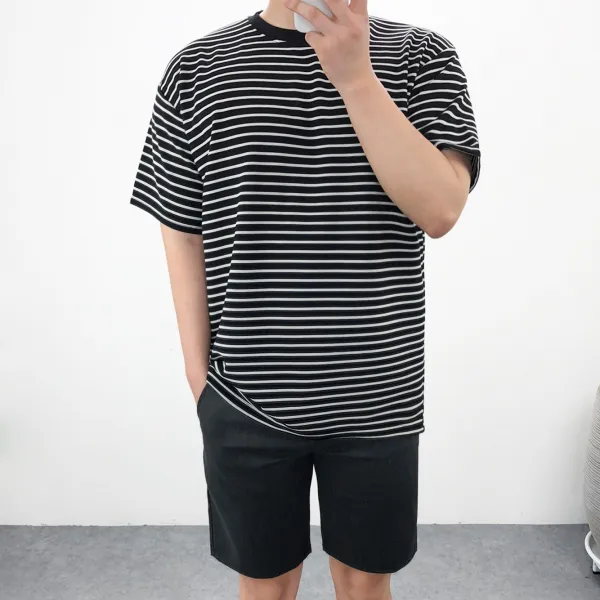 엠클로 남자 오버핏 구김방지 링클프리 스트라이프 쿨링 분또 스판 단가라 반팔티셔츠 7컬러 반팔 티셔츠