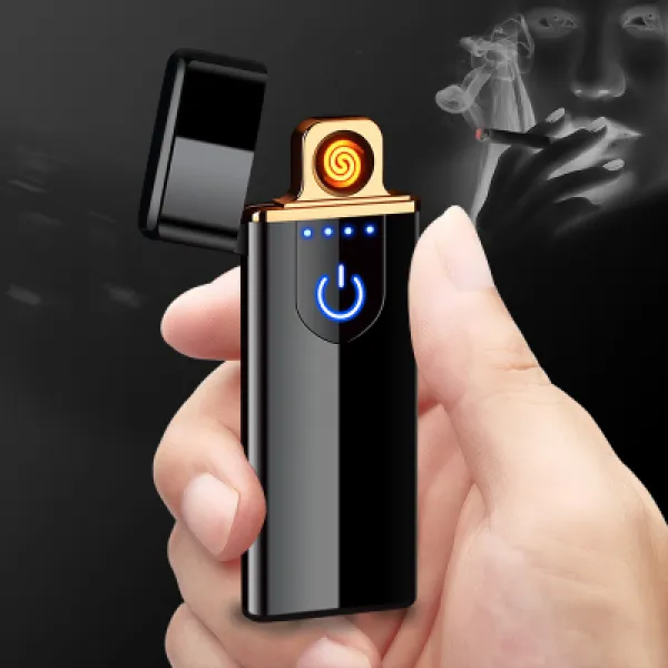 (무료배송)usb충전라이터 양면 지문감지 전자점연기 전열사남 맞춤형 슬림 개성 방풍 USB 충전 라이터, 18 초견에서 비롯되다
