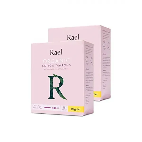 Rael 미국 오가닉 카드보드 어플리케이터 탐폰 새로운 Easy Grip 어플리케이터로 정기적 인 흡수성 무향 생분해 성 무 염소 민감한 피부용 36 카운트 일반, 1개
