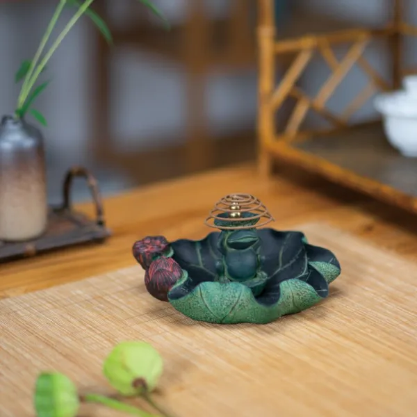 광 둥 성 연못 월 색 모기 향로 신 중국 식 반 향선 향 훈 로 정원 다실 선사 의 장식 장식품 모기향 받 향로 - 연못 월 색 (전 동박 향 꽂 이)
