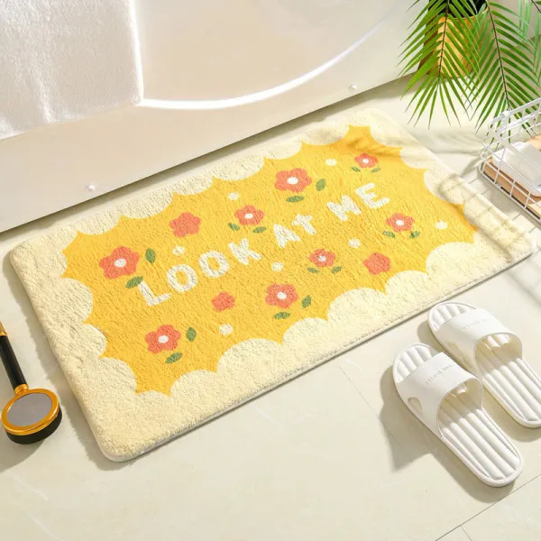 Karvin 가정용 심플한 캐시미어 카펫 욕실 화장실 입구 미끄럼 방지 흡수 작은 꽃 발판, 꽃송이가 노랗다