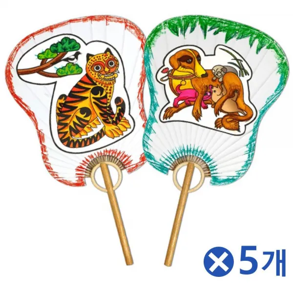 민화 부채만들기 1탄x5개 만들기놀이 미술만들기재료/만들기놀이/만들기수업재료/만들기교구/DIY세트/교, 단일상품