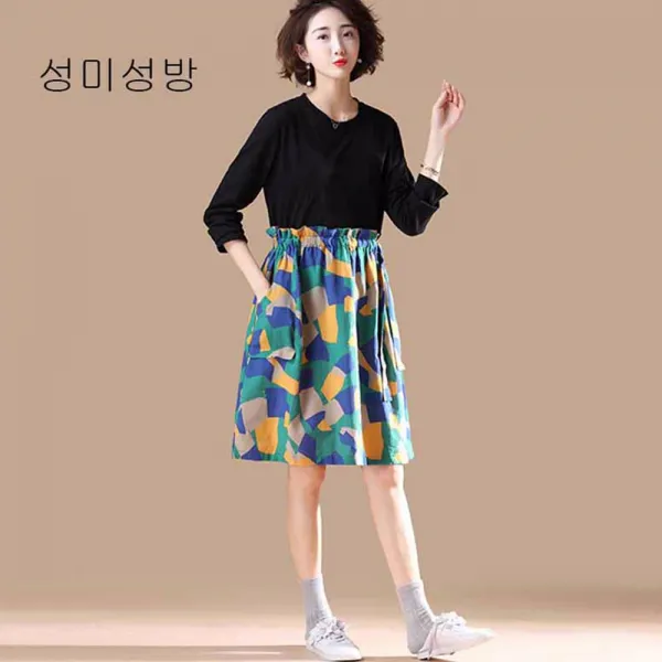 성미성방 빅 사이즈 롱 원피스 추동 올가을 양기 긴팔 스커트 셔츠 원피스x02