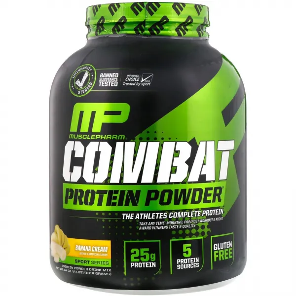 MusclePharm Combat Powder Advanced Time Release Protein Banana Cream 4 lbs (1814 g), 1개, 상세내용참조