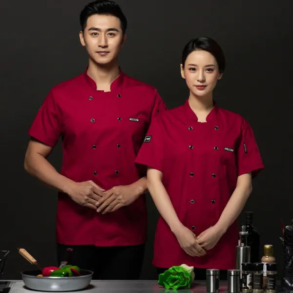 조리사복 반팔 남 여름 공기찬기 샤브샤브샤브집 식품점 레스토랑 뒷 주방 영빈 호텔 주방장 옷, M 여름 가죽 B타입 반소매 레드