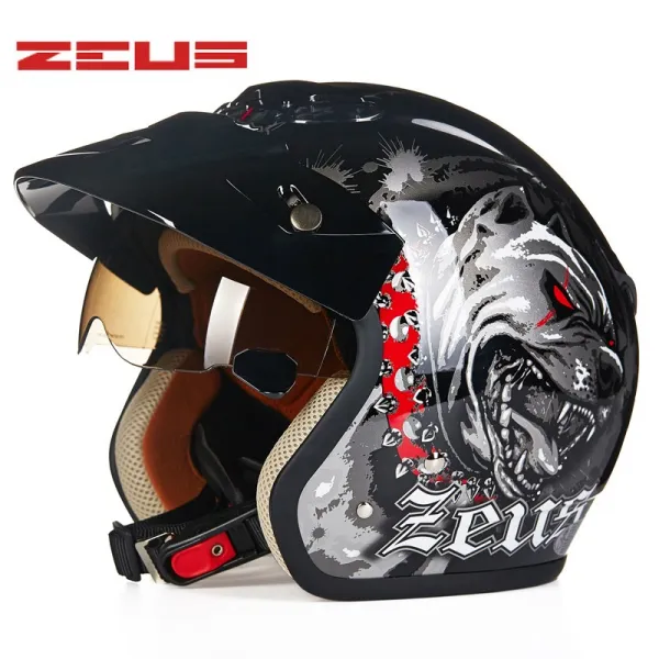 레트로 클래식헬멧 Lions motorcycle helmet summer male and female half-cover vintage Harley half helm-623486564199, 화이트 악순환 개 (내장 렌즈 투명) / M