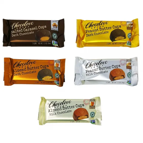 Teo Chocolove 모듬 컵 버라이어티팩 땅콩 버터 다크 초콜릿 소금 카라멜 다크 초콜릿 아몬드 버터 밀크 다크 초콜릿 5팩 상세설명참조