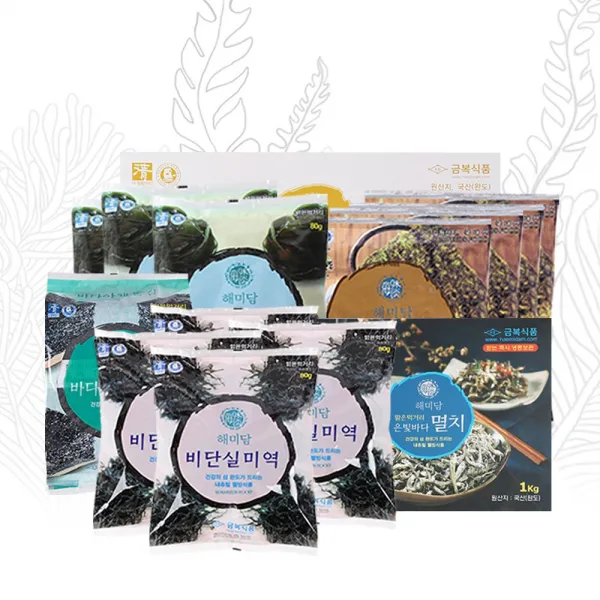 맑은먹거리 실속종합선물세트 NO8 [비단실미역80g*4봉 팔방미인다시마80g*3봉 바다야채돌김100매 바다야채구이김6매*4봉 은빛바다(대)멸치1kg], 99999개