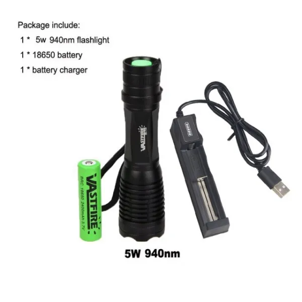 18650 IR 나이트 비전 손전등 5W 940nm 5W 850nm LED Zoomable 적외선 방사선 랜턴 전술 사냥 토치 + 총 마, 04 940nm Package2_01 CHINA