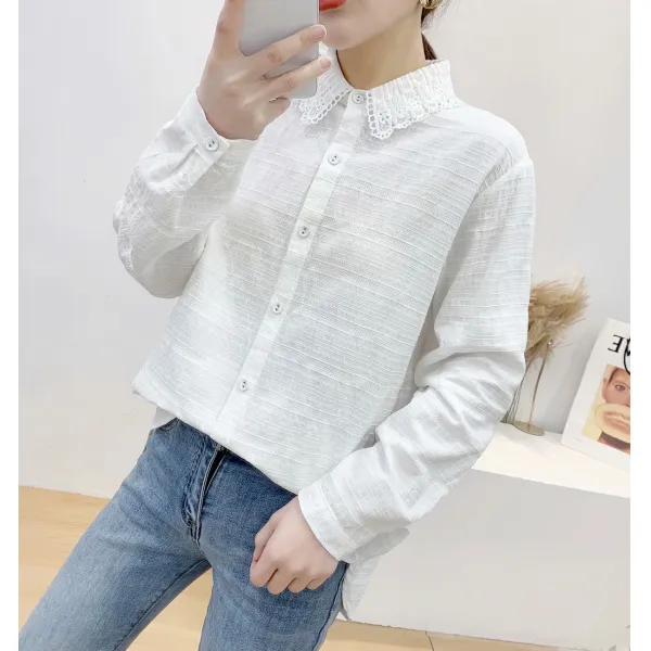염계 여자와이셔츠 늦바람 초봄 상의 여성 CHIC 스위트 면린넨 쇼트 와이드 루즈핏