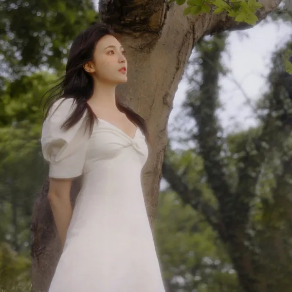 부드럽지만 바람직하고 소금기가 있는 단키 초선녀 모리 계열 공주 버블 소매 화이트 데이트 원피스 여름