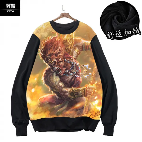 국학 중 국풍 Ins 흐름 오버사이즈 전폭 라운드 가오리 남 기모 머리 긴팔 옷