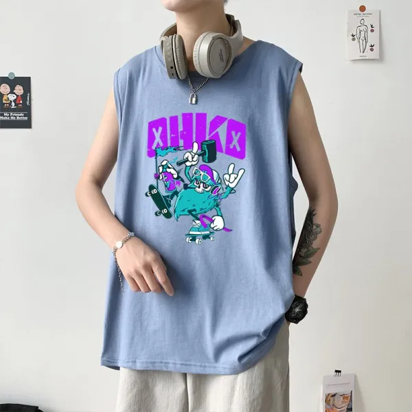 제이에스 민소매나시티셔츠 남자 봄 여름 트렌드 드랜드 런닝 청 소년 순면 코튼 옷