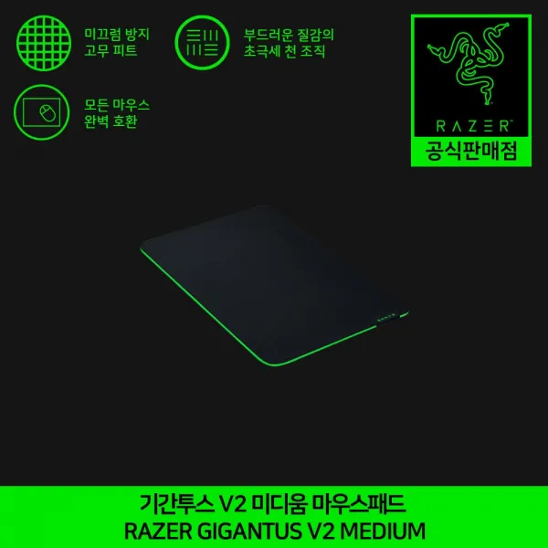 레이저 기간투스 V2 미디움 게이밍 마우스패드 Razer Gigantus Medium 공식인증점, 블랙