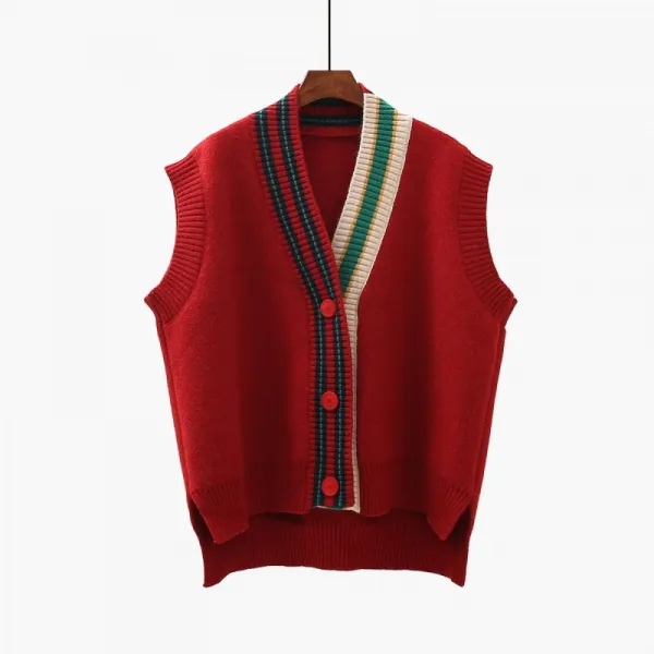 Kirahosi 여성 브이넥 니트 조끼 여학생 스웨터 조끼 가디건 +덧신 증정 Bfgtgoi2