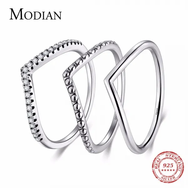 Modian 3 스타일 진짜 925 스털링 실버 stackable 간단한 반지 지우기 cz 패션 instagram 쥬얼리 여성 커플 선