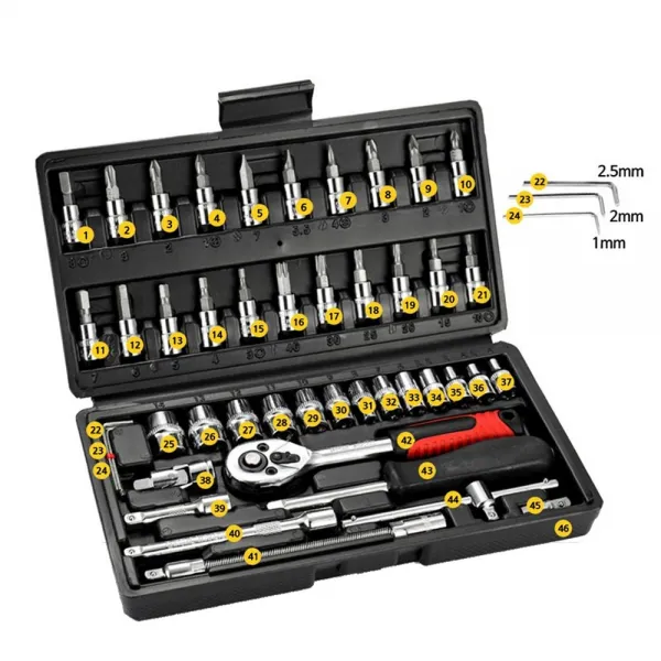 뉴피아 46PCS 복스 공구 세트 복스알 소켓 렌치 자동차 정비 깔깔이 셋트, 1set, 46PCS 구성