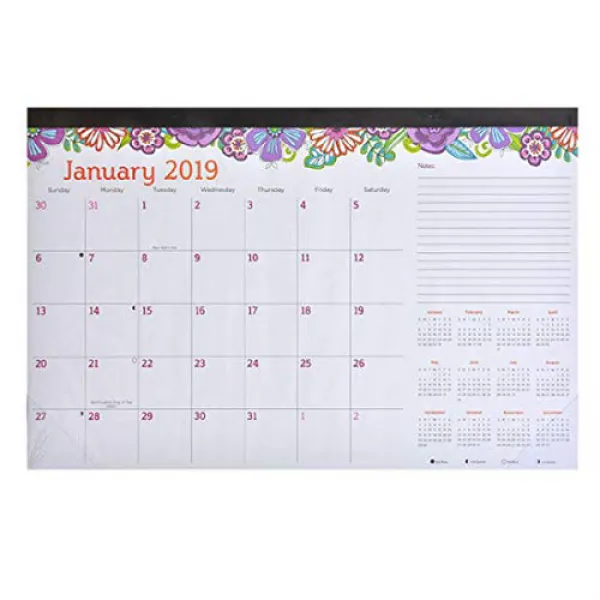 2019 Desk Calendar Monthly Page Format Floral Design (Purple) 2019 데스크 캘린더 월별 페이지 형식 꽃 무늬 디자인 (보라색), nullSET