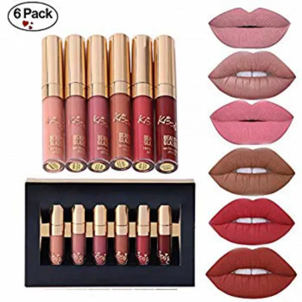 슈흥더 리퀴드 립스틱 리플로스 set Matte 리플로스 Long-lasting Lip Gloss 워터프루프 Nude Lip 틴트 립스틱스 립스틱 Kit 6Pcs/set (A St, 1