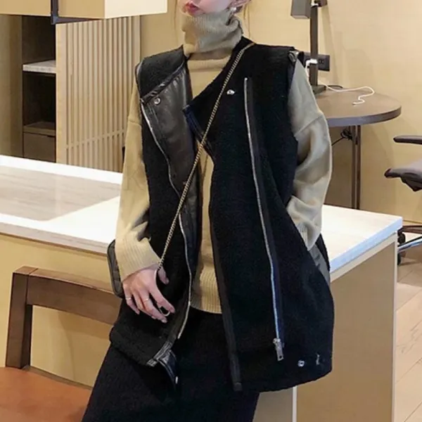 kirahosi 여성 도톰한 미디 롱 뽀글이 양털 조끼 춘추 아우터 인조 램스울 베스트 381호+덧신증정 DO21rw23