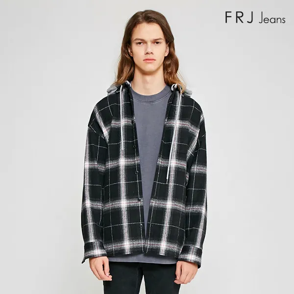 FRJ 유니 오버핏 체크 후드셔켓 F94U-SH039 후드티