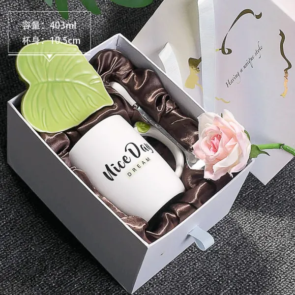 YIJIAJI 주방용품 도자기 머그컵 34153638, 하트 선물세트 nice day잎도자기