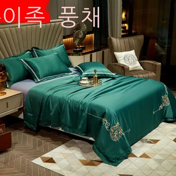 이인풍 여름이불 순색 심플한 북유럽풍 여름이불 물세탁 얼음자수 에어컨 이불 싱글.m. 미샤 얇은 이불 가정용 카로란*cm 홑여름 이불, 호박색