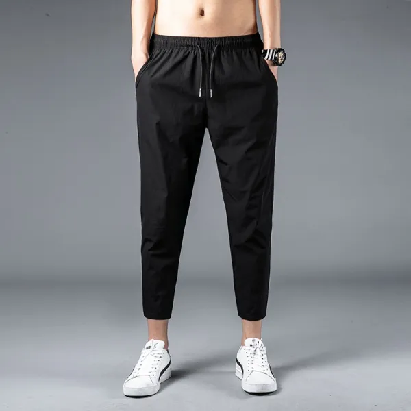 여름 캐주얼 바지 남 얇은 속건빙 실크 스판 슬림 9부 유단자 하