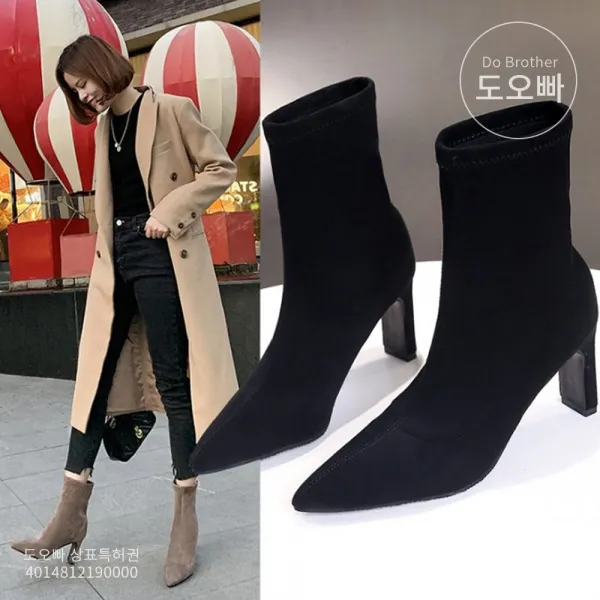 도오빠 여성 부츠 부츠힐 하이힐 스텔레토 발편한 스웨이드 삭스슈즈 여자부츠 앵클부츠 첼시 20대 30대 패션 데일리 가을 겨울 슈즈