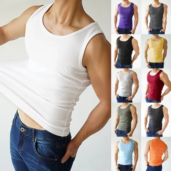 스타토리 짱장한 남자 기본 나시티 면 스판 민소매 나시 화이트