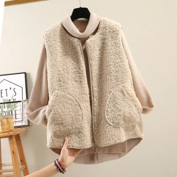 Kirahosi 스타일리시 여성 도톰한 뽀글이 양털 조끼 인조 램스울 베스트 춘추 189호+덧신증정 Au4ri48i